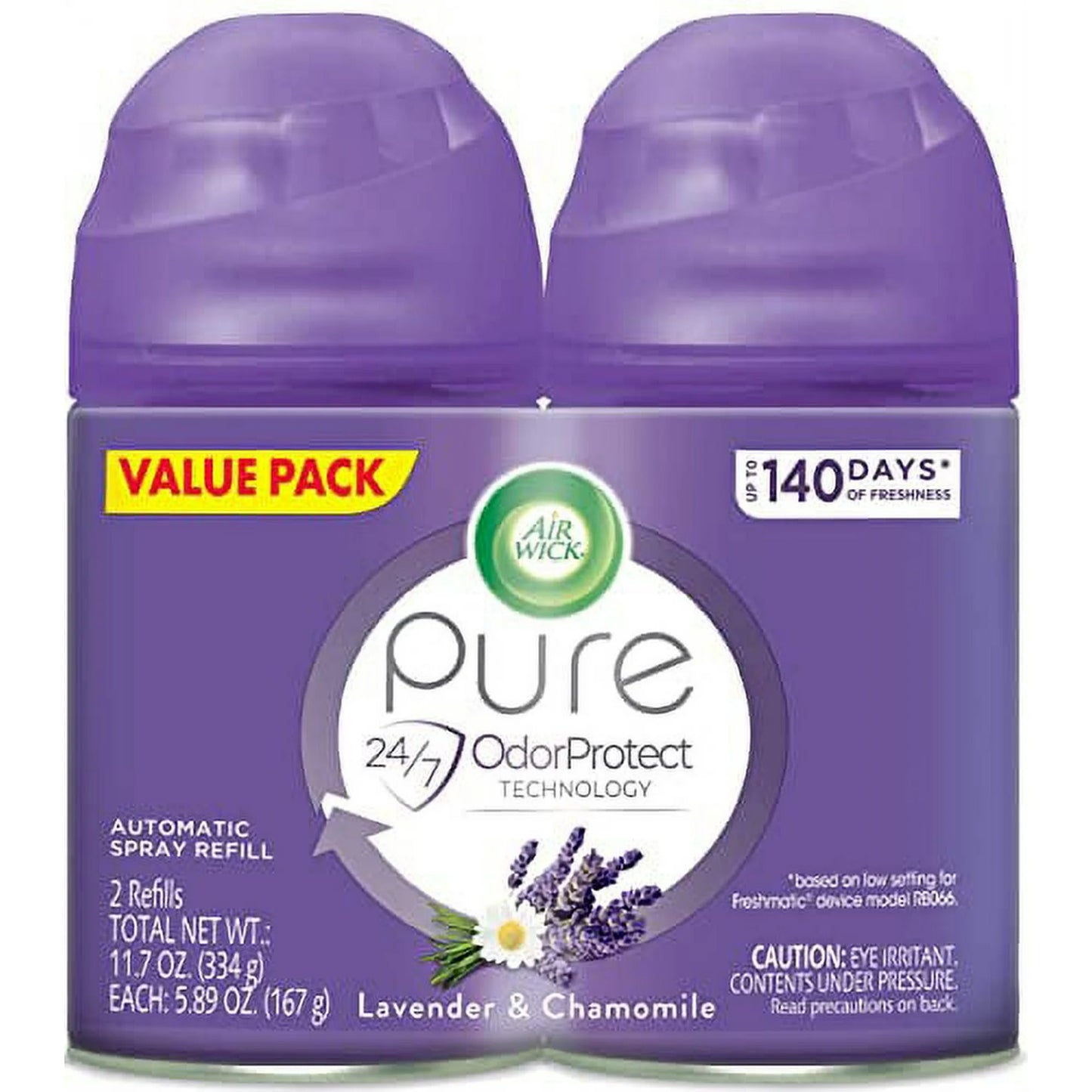 Air Wick Pure Freshmatic 2 Refills Automatic Spray, Lavender & Chamomile,Air Freshener, Essential Oil, Odor Neutralization, 5.89 Ounce (Pack of 2)